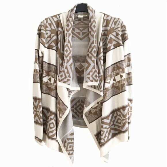 STARING At Stars Tan Aztec Drape Cardigan Size XS - Picture 2 of 10
